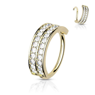 Gold Bendable Ring with Double Lined CZ Gems