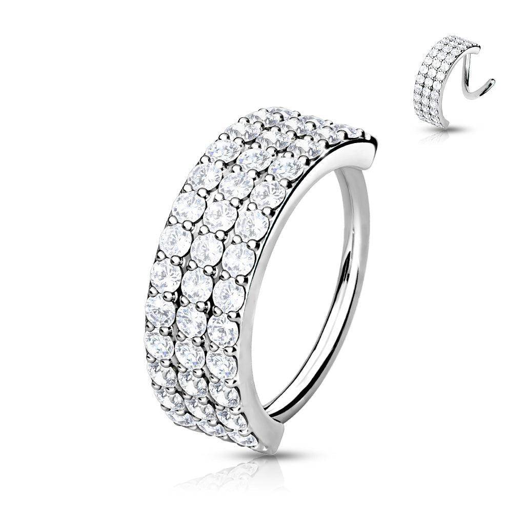 Platinum Bendable Ring with Triple Lined Gems - SkinKandy | Body Jewellery & Piercing Online Australia