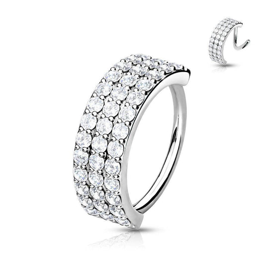 Platinum Bendable Ring with Triple Lined Gems - SkinKandy | Body Jewellery & Piercing Online Australia