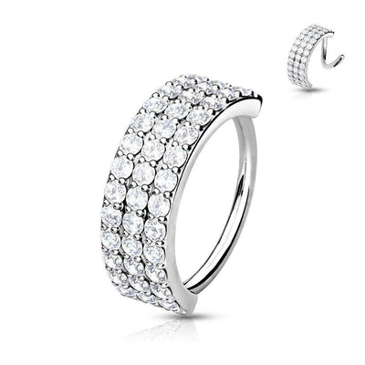 Platinum Bendable Ring with Triple Lined CZ Gems