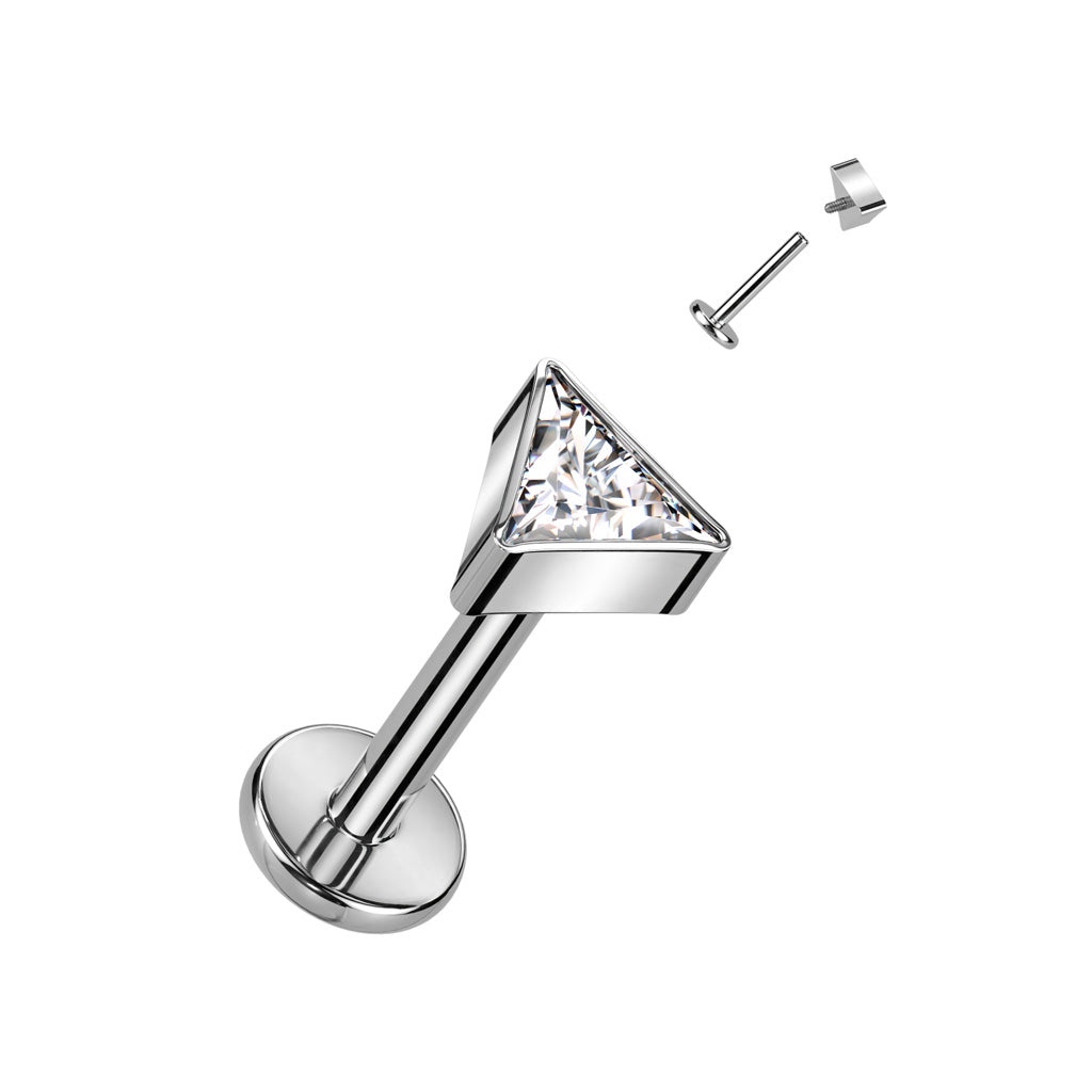 Titanium Internally Threaded Labret With Triangle CZ Top