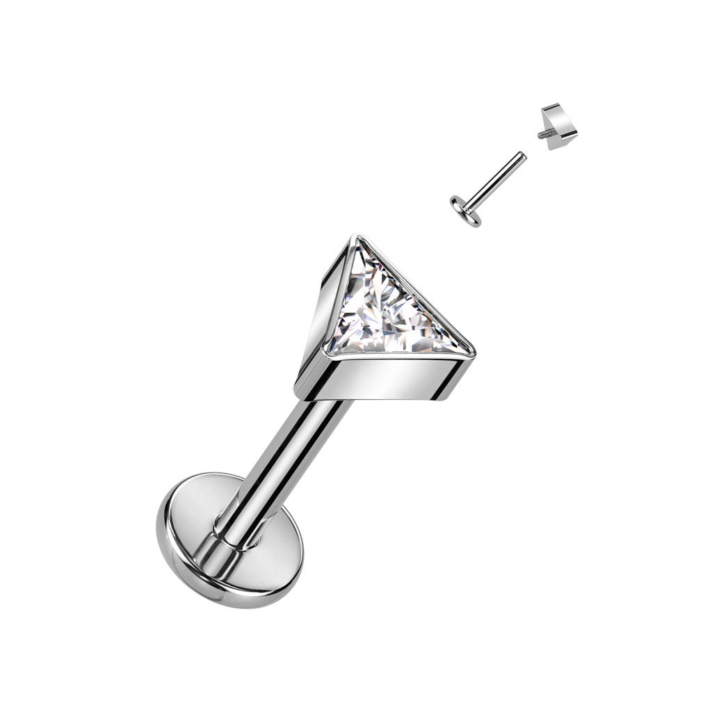 Titanium Internally Threaded Labret With Triangle CZ Top - SkinKandy | Body Jewellery & Piercing Online Australia