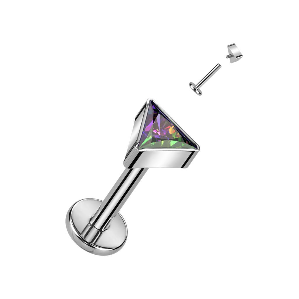 Titanium Internally Threaded Labret With Triangle CZ Top - SkinKandy | Body Jewellery & Piercing Online Australia