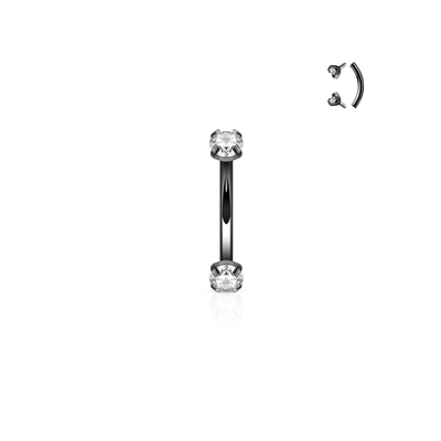 Clear CZ Prong-Set Internally Threaded Curved Barbell