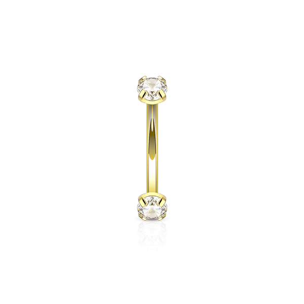 Clear Prong-Set CZ Gem Curved Barbell