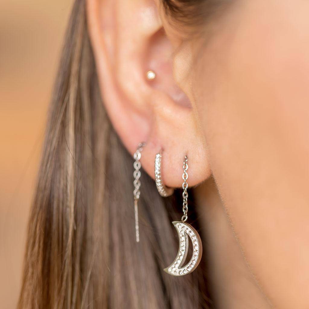 Crescent Moon Steel Threader Earrings