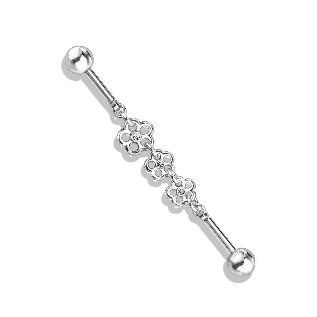 Industrial Piercing Chain with Crystal Flower - SkinKandy | Body Jewellery & Piercing Online Australia