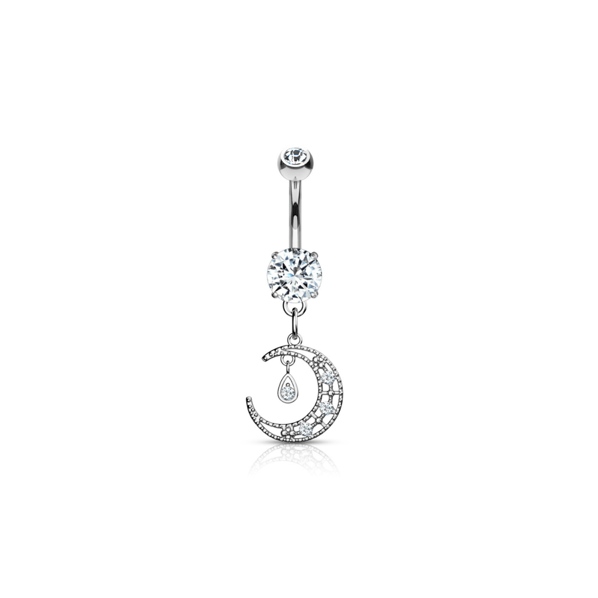 Dangle Belly Bar with Crystal Moon - SkinKandy | Body Jewellery & Piercing Online Australia