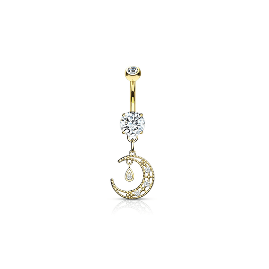 Dangle Belly Bar with Crystal Moon - SkinKandy | Body Jewellery & Piercing Online Australia