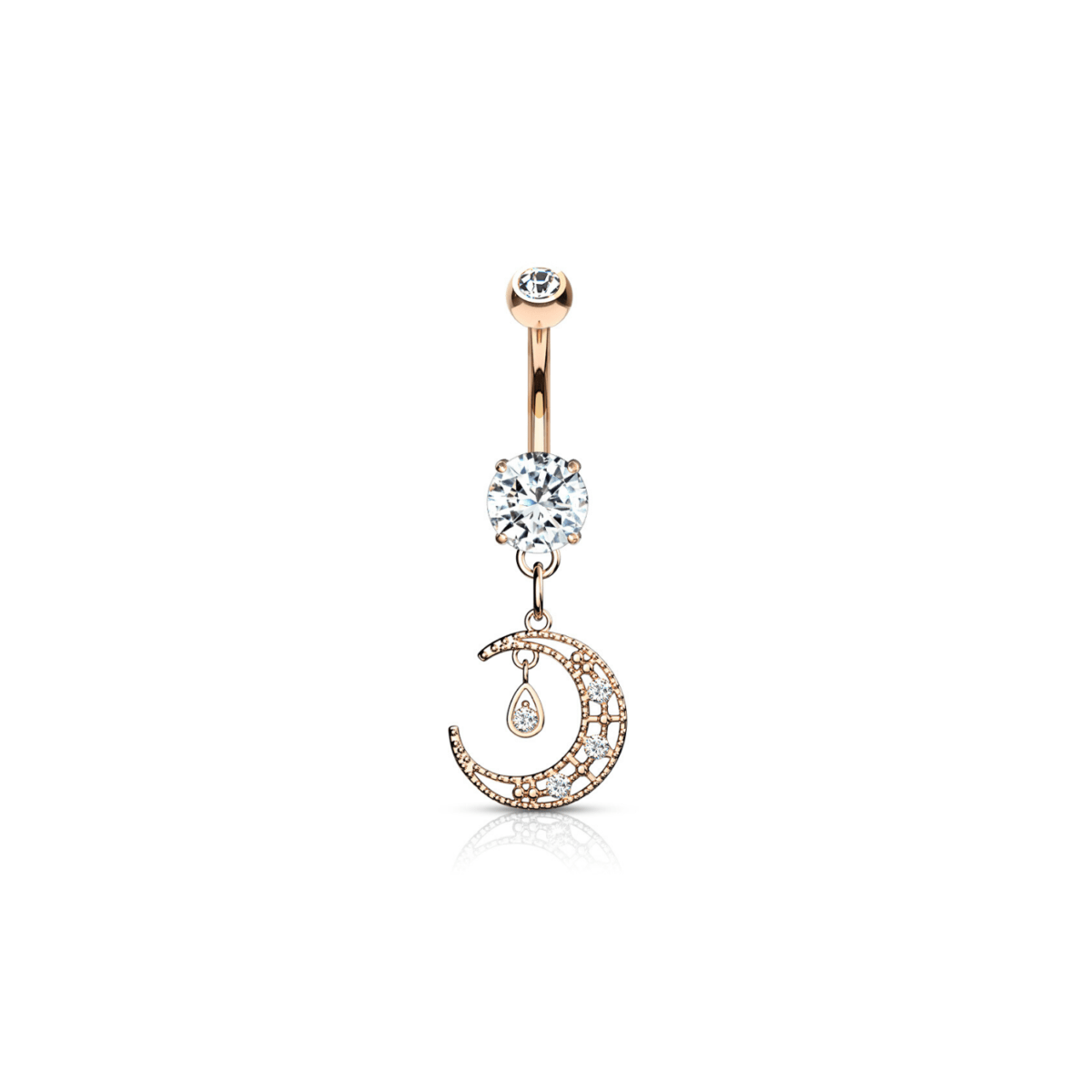 Dangle Belly Bar with Crystal Moon - SkinKandy | Body Jewellery & Piercing Online Australia