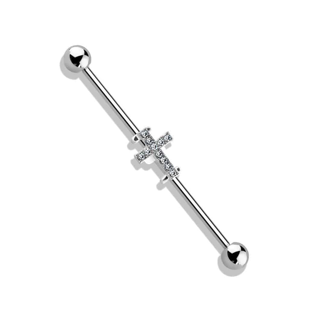 Crystal Paved Cross Industrial Scaffold Barbell