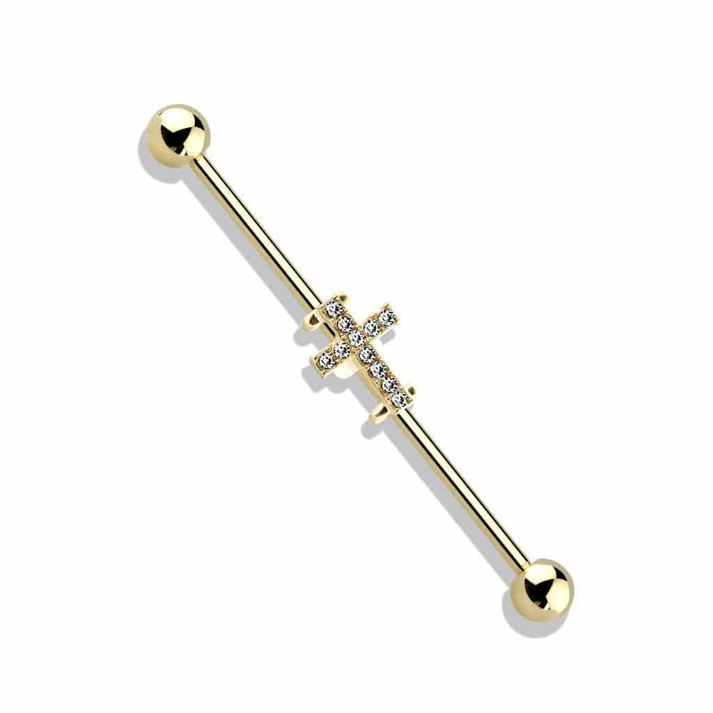 Crystal Paved Cross Industrial Scaffold Barbell - SkinKandy | Body Jewellery & Piercing Online Australia