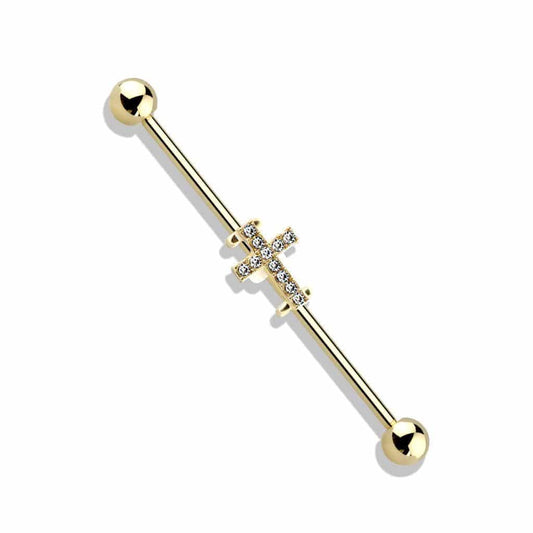 Crystal Paved Cross Industrial Scaffold Barbell - SkinKandy | Body Jewellery & Piercing Online Australia