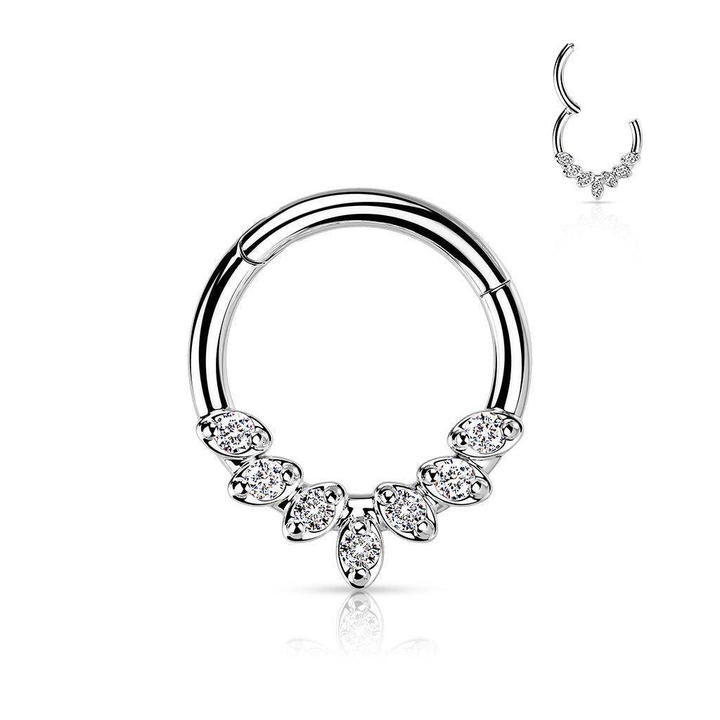 Cubic Zirconia Leaves Hinged Segment Ring - SkinKandy | Body Jewellery & Piercing Online Australia