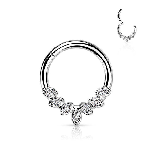 Cubic Zirconia Leaves Hinged Segment Ring - SkinKandy | Body Jewellery & Piercing Online Australia