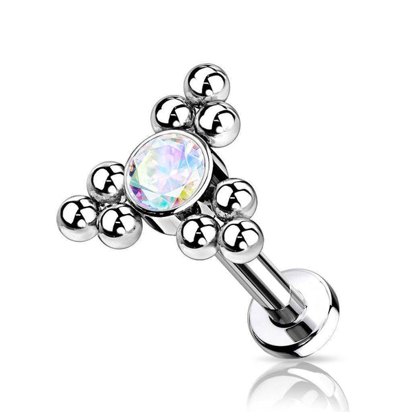 Titanium Ball Top Flatback Labret with Aurora Borealis Gem
