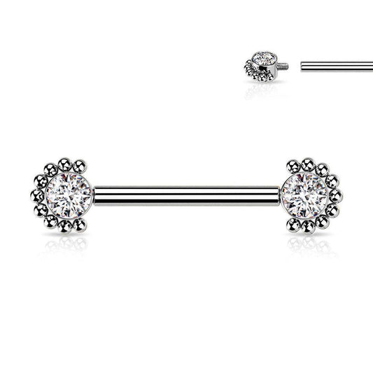 CZ Beaded Edge Titanium Nipple Bar - SkinKandy | Body Jewellery & Piercing Online Australia