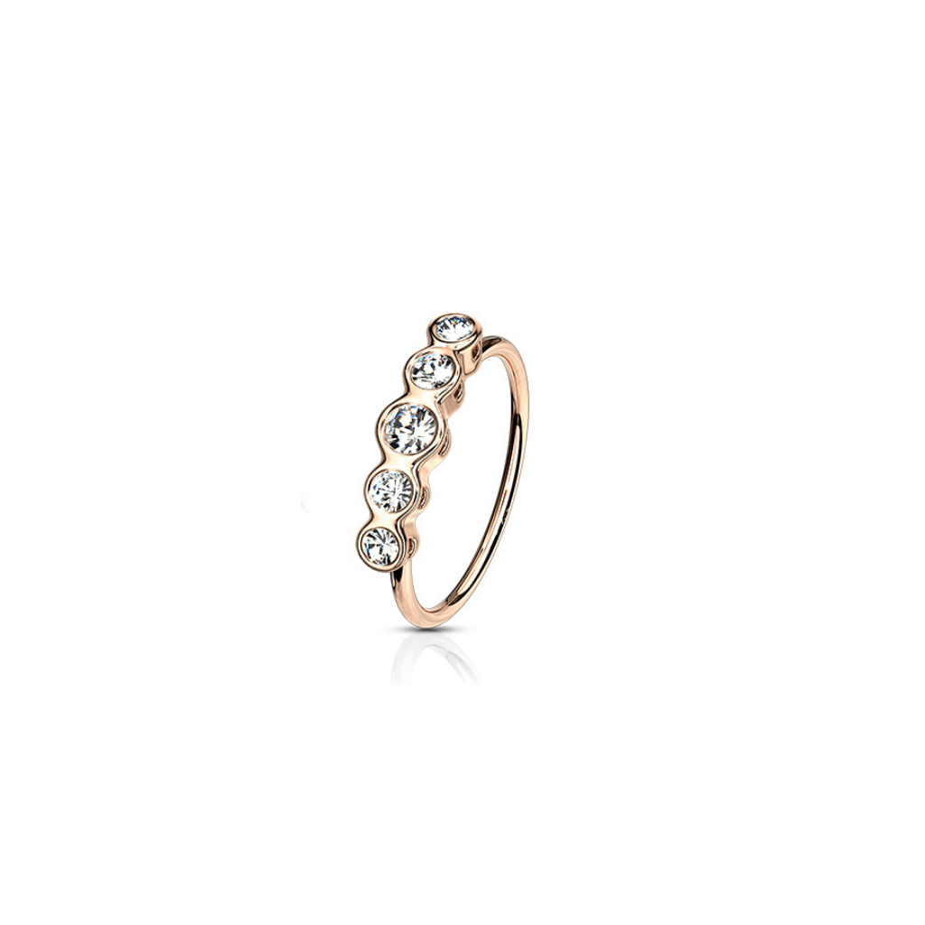 Rose Gold CZ Bezel-Set Top Bendable Nose Hoop Ring