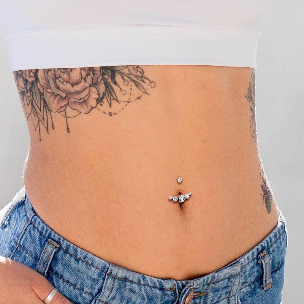 CZ Curve Titanium Belly Ring with Internally Threaded Top