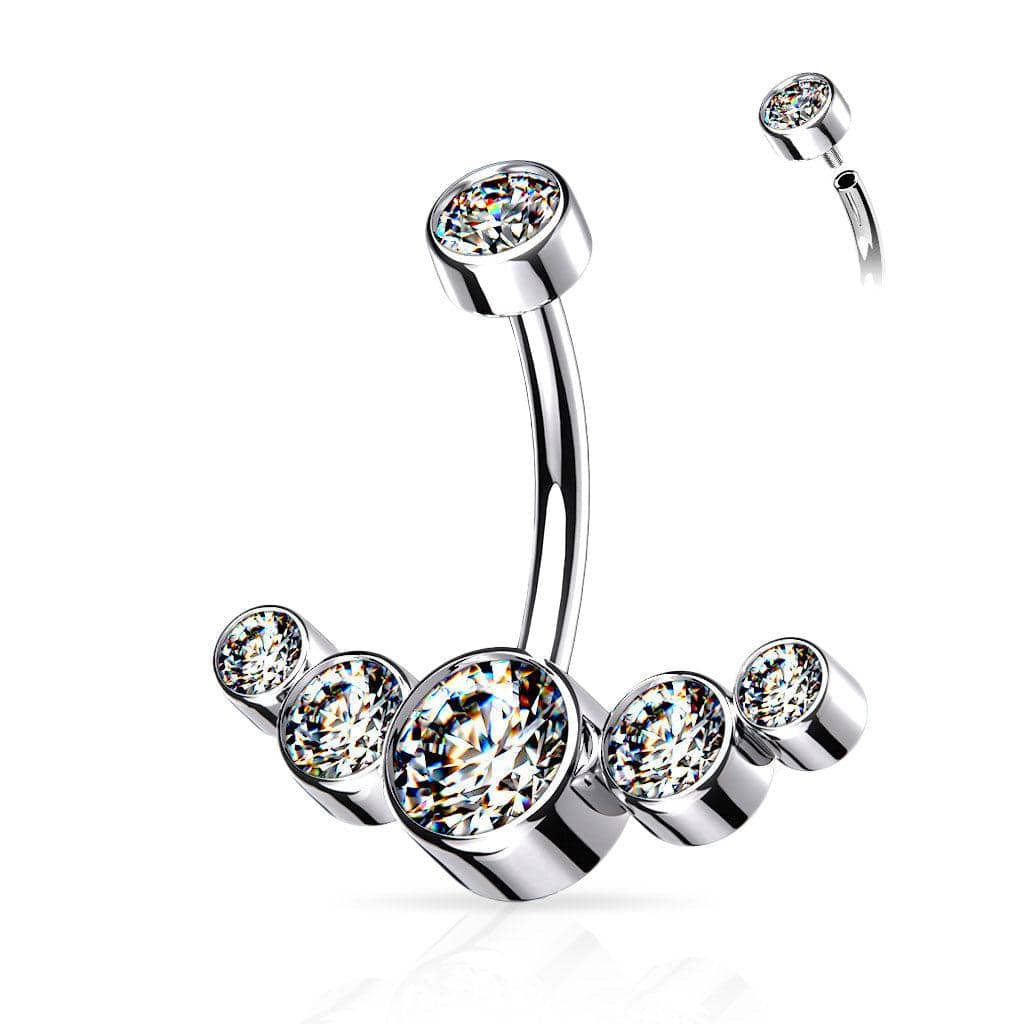 CZ Curve Titanium Belly Ring with Internally Threaded Top