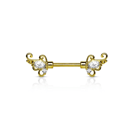 Floral Filigree Ends Steel Nipple Barbell - SkinKandy | Body Jewellery & Piercing Online Australia
