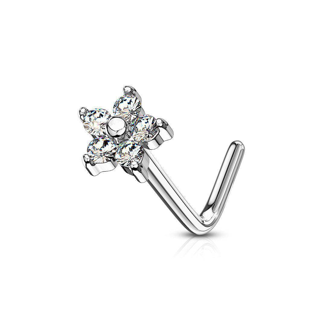 CZ Flower L Bend Nose Stud Ring - SkinKandy | Body Jewellery & Piercing Online Australia