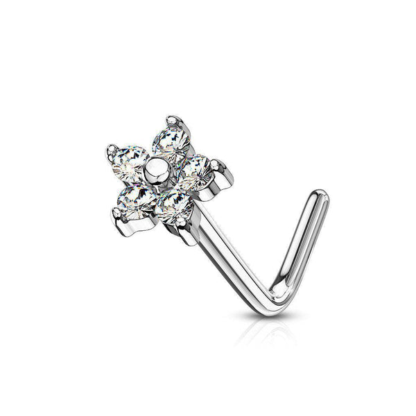 CZ Flower L Bend Nose Stud Ring