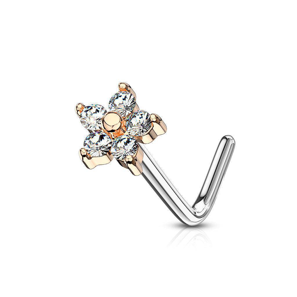 CZ Flower L Bend Nose Stud Ring - SkinKandy | Body Jewellery & Piercing Online Australia