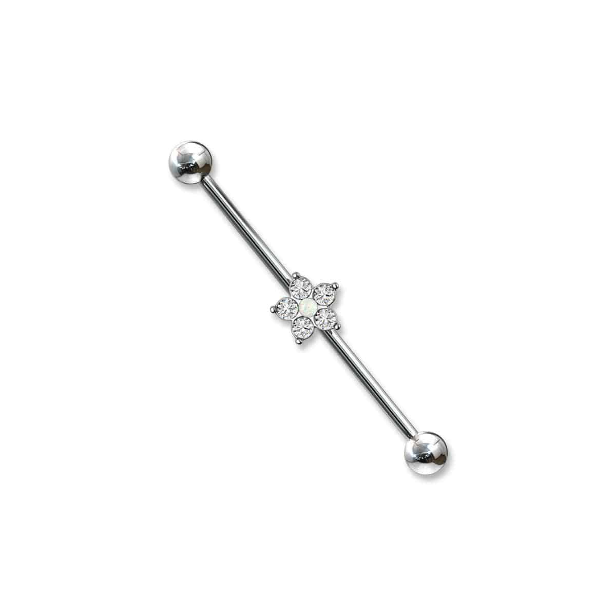 CZ Flower Opal Centre Industrial Barbell - SkinKandy | Body Jewellery & Piercing Online Australia