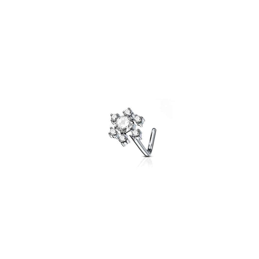 CZ Flower Steel L Bend Nose Stud - SkinKandy | Body Jewellery & Piercing Online Australia