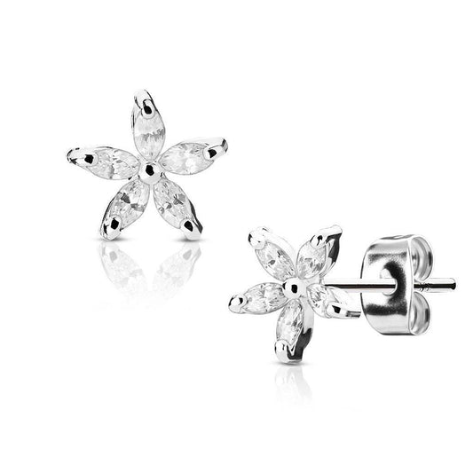 CZ Flower Steel Stud Earrings - SkinKandy | Body Jewellery & Piercing Online Australia