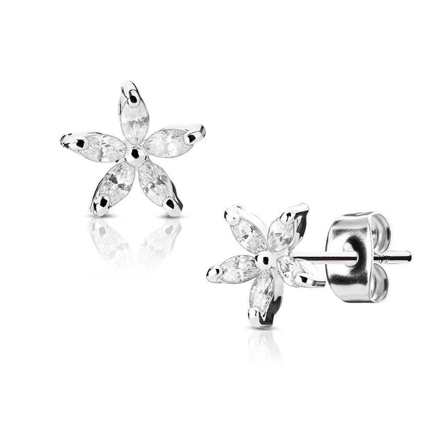 CZ Flower Steel Stud Earrings - SkinKandy | Body Jewellery & Piercing Online Australia