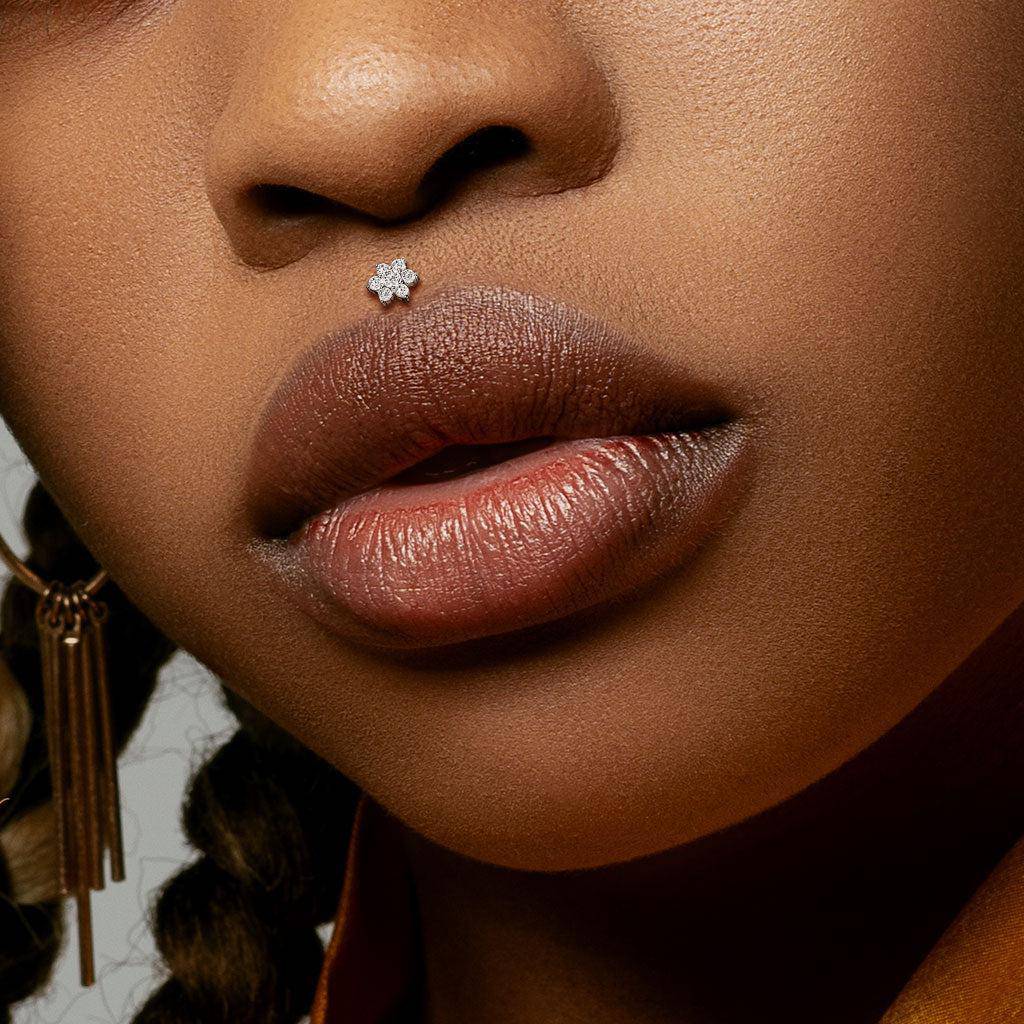 CZ Flower Top Internally Threaded Flatback Labret - SkinKandy | Body Jewellery & Piercing Online Australia