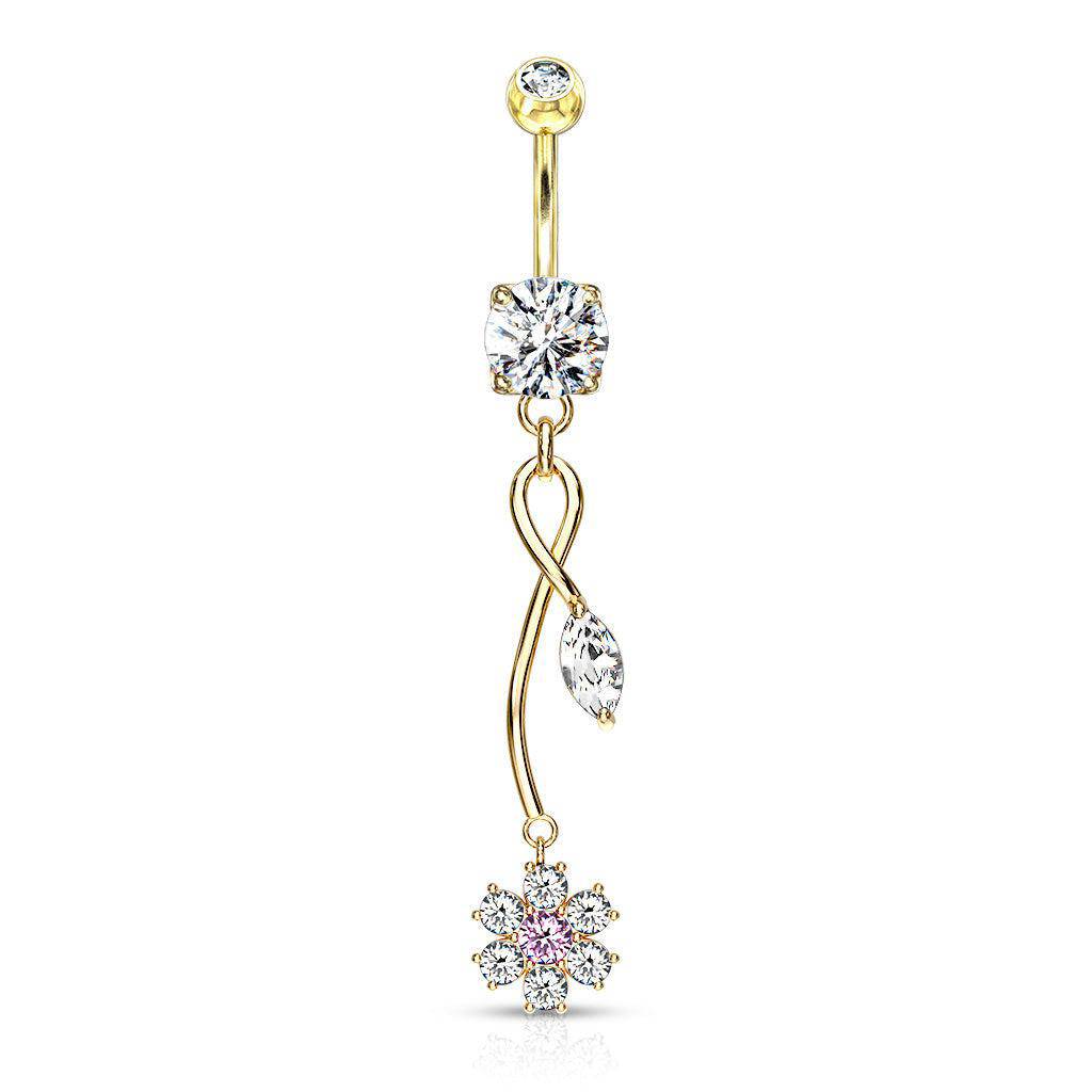 Flower Gem Vine Dangle Belly Ring - SkinKandy | Body Jewellery & Piercing Online Australia