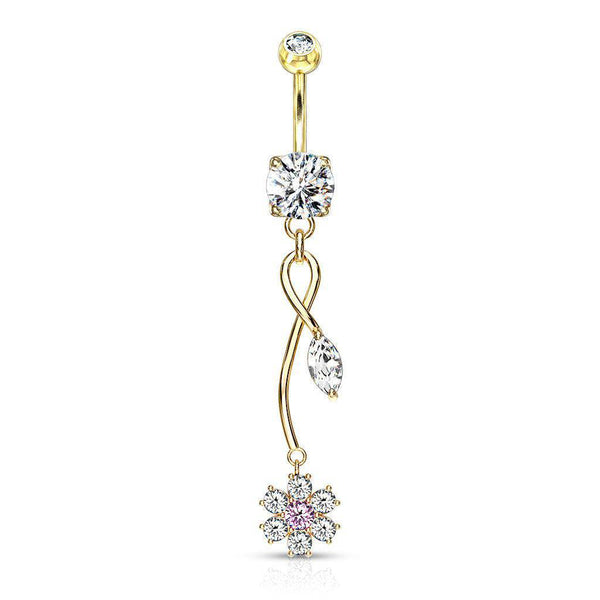 Flower Gem Vine Dangle Belly Ring