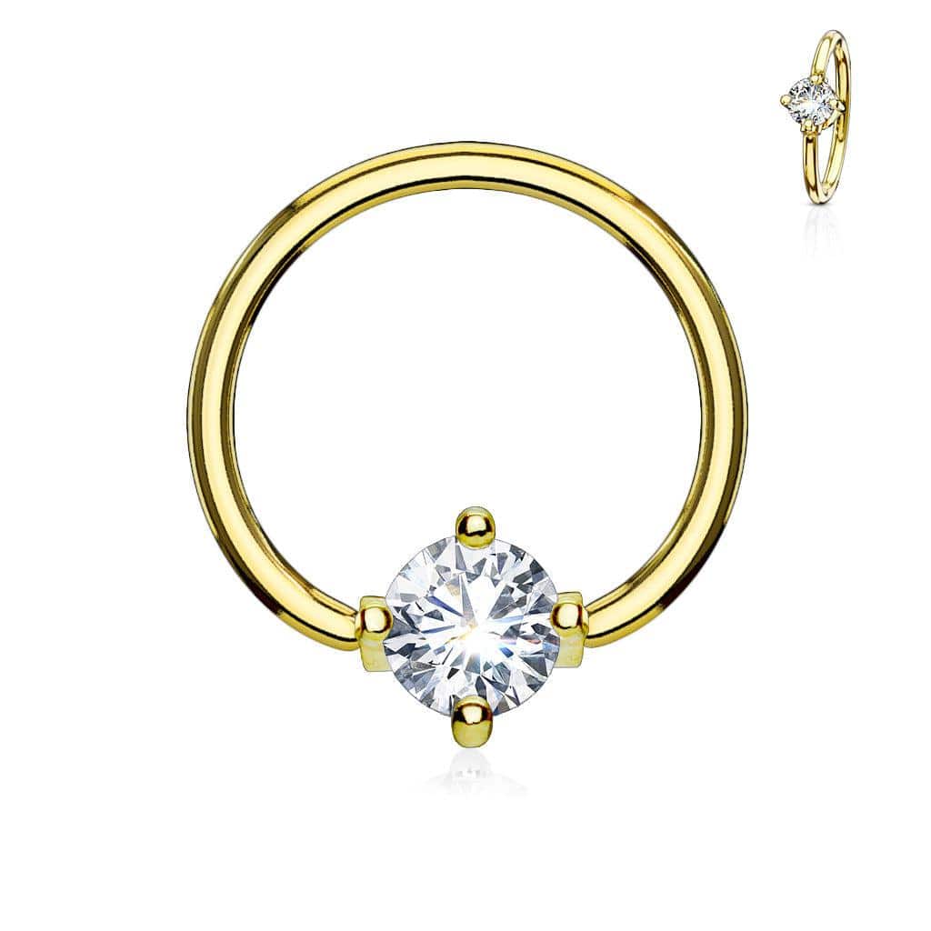 Prong - Set Gem Yellow Gold Ball Closure Ring - SkinKandy | Body Jewellery & Piercing Online Australia