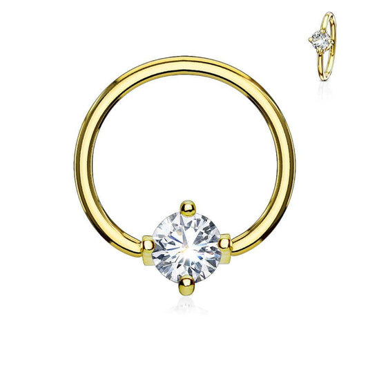 Prong - Set Gem Yellow Gold Ball Closure Ring - SkinKandy | Body Jewellery & Piercing Online Australia