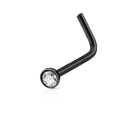 CZ Half Ball Top L Bend Nose Ring - SkinKandy | Body Jewellery & Piercing Online Australia