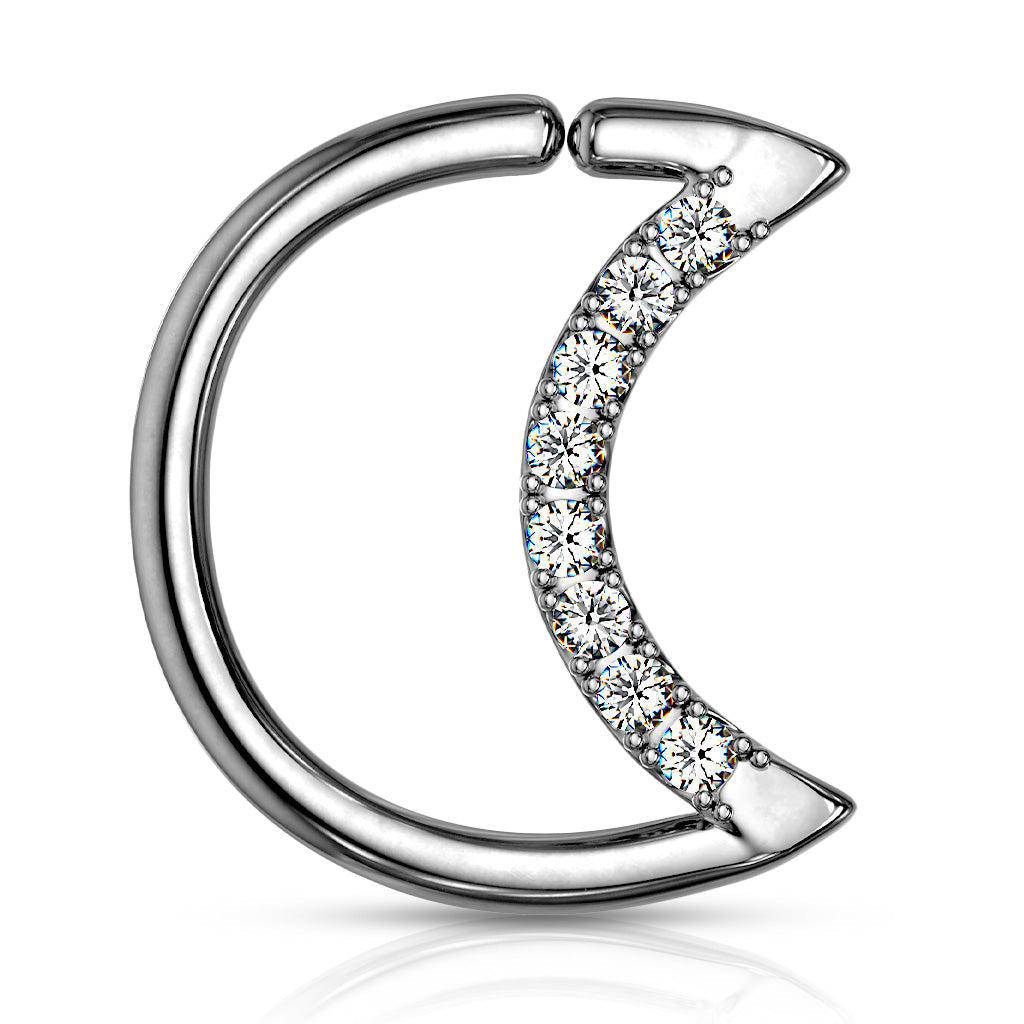 CZ Lined Crescent Moon Bendable Ring - SkinKandy | Body Jewellery & Piercing Online Australia