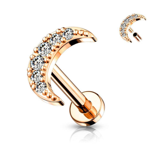 CZ Paved Crescent Moon Top Flatback Stud - SkinKandy | Body Jewellery & Piercing Online Australia