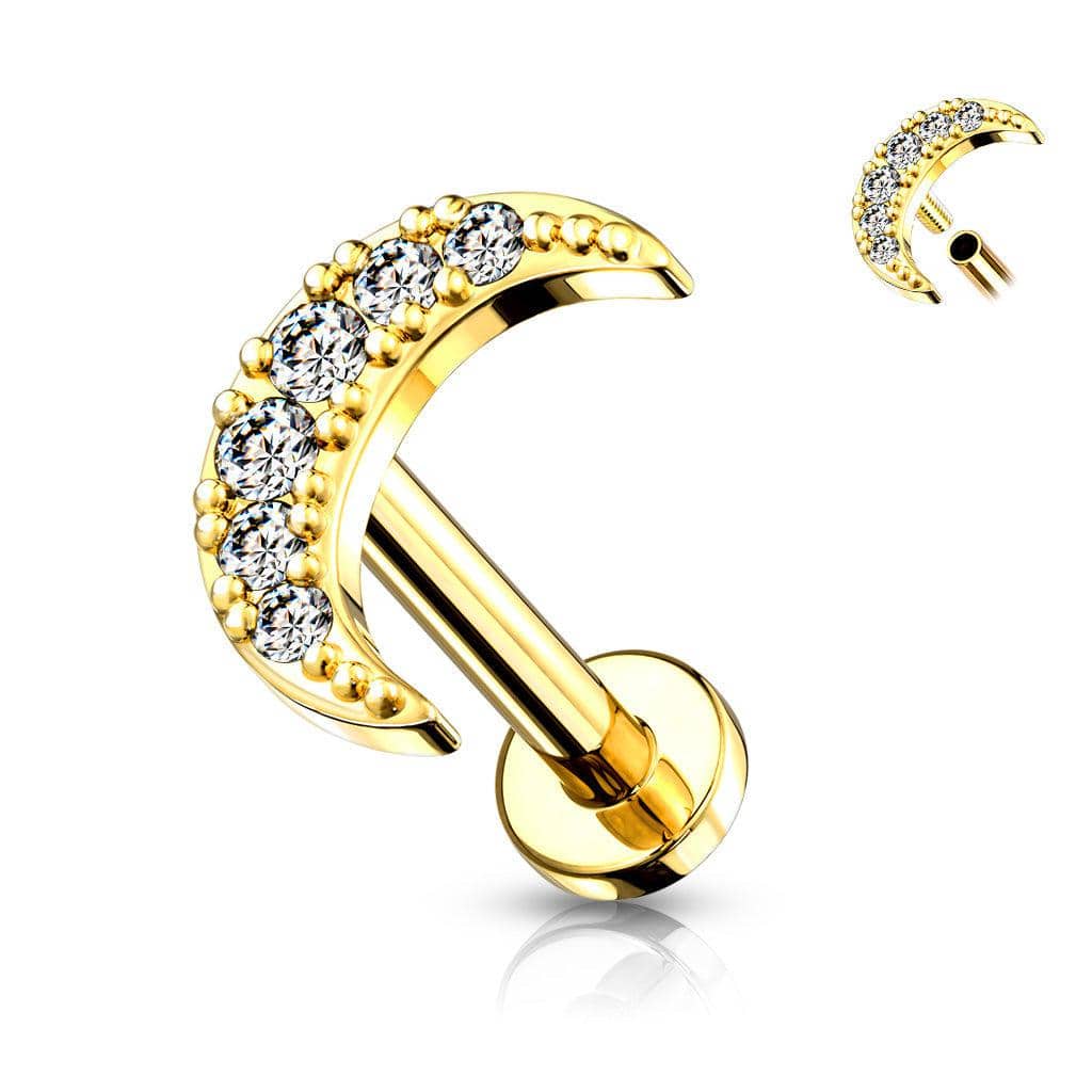 CZ Paved Crescent Moon Top Flatback Stud - SkinKandy | Body Jewellery & Piercing Online Australia