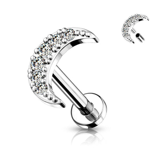 CZ Paved Crescent Moon Top Flatback Stud - SkinKandy | Body Jewellery & Piercing Online Australia