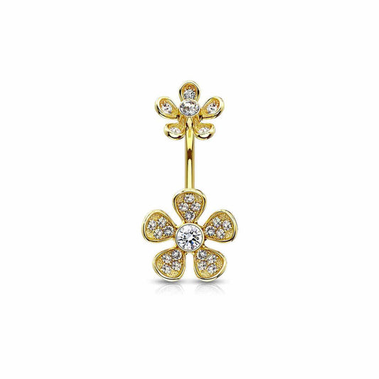 Paved CZ Flower Belly Bar - SkinKandy | Body Jewellery & Piercing Online Australia