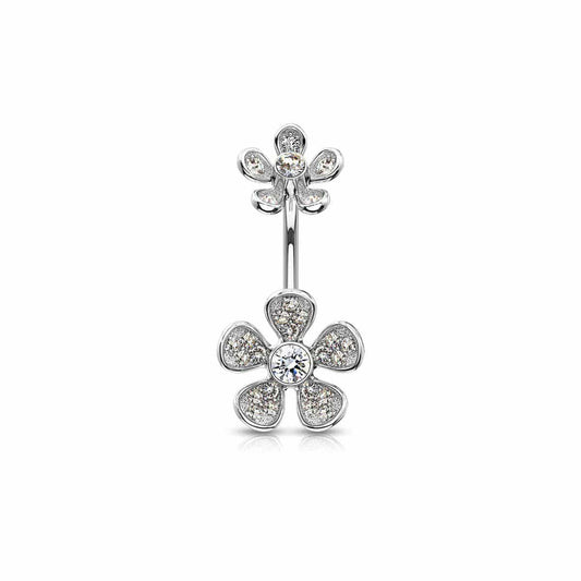 Paved CZ Flower Belly Bar - SkinKandy | Body Jewellery & Piercing Online Australia