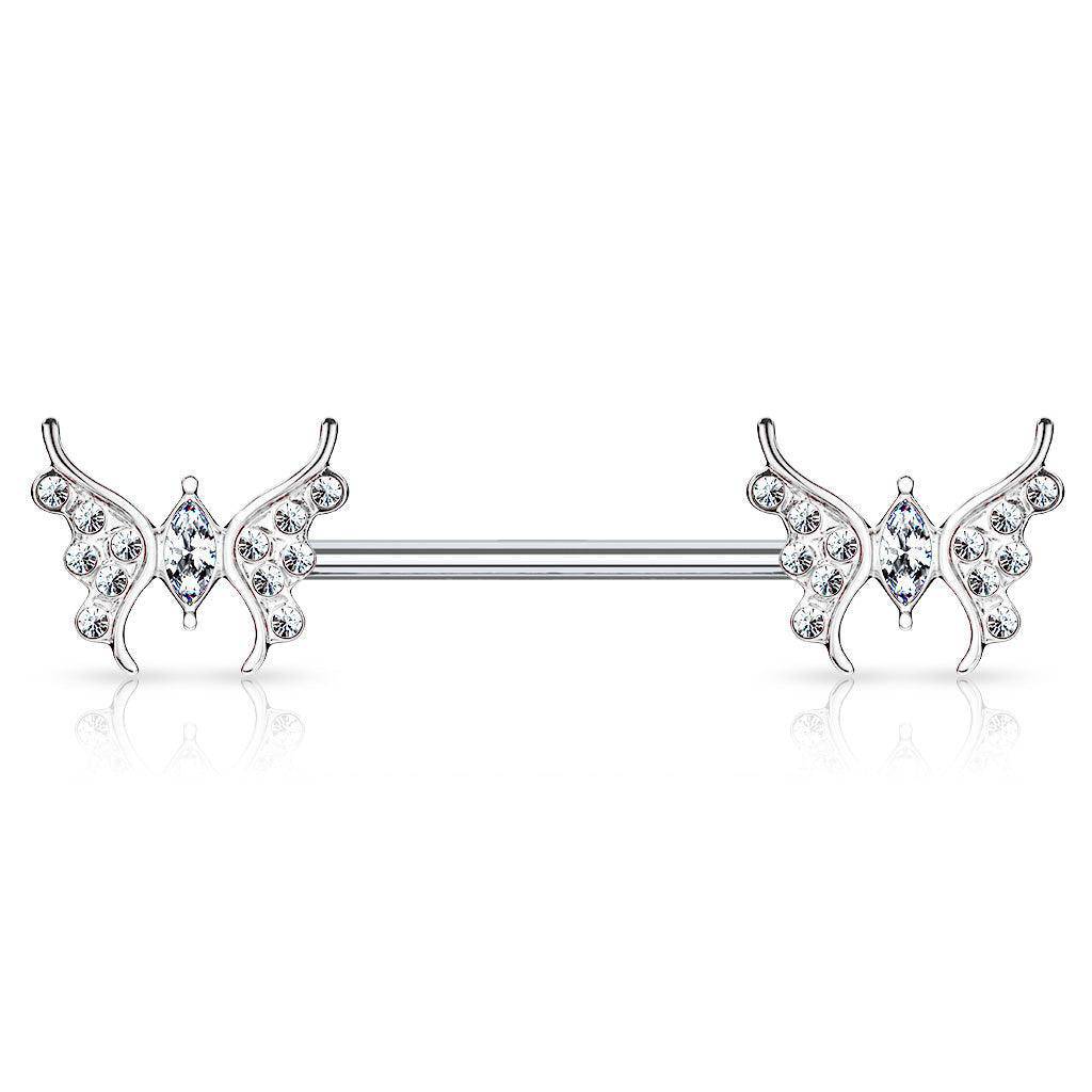 Paved Marquis Butterfly Nipple Barbell - SkinKandy | Body Jewellery & Piercing Online Australia
