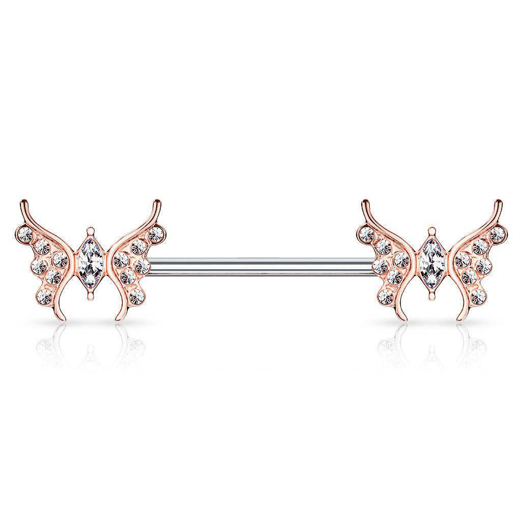 Paved Marquis Butterfly Nipple Barbell - SkinKandy | Body Jewellery & Piercing Online Australia