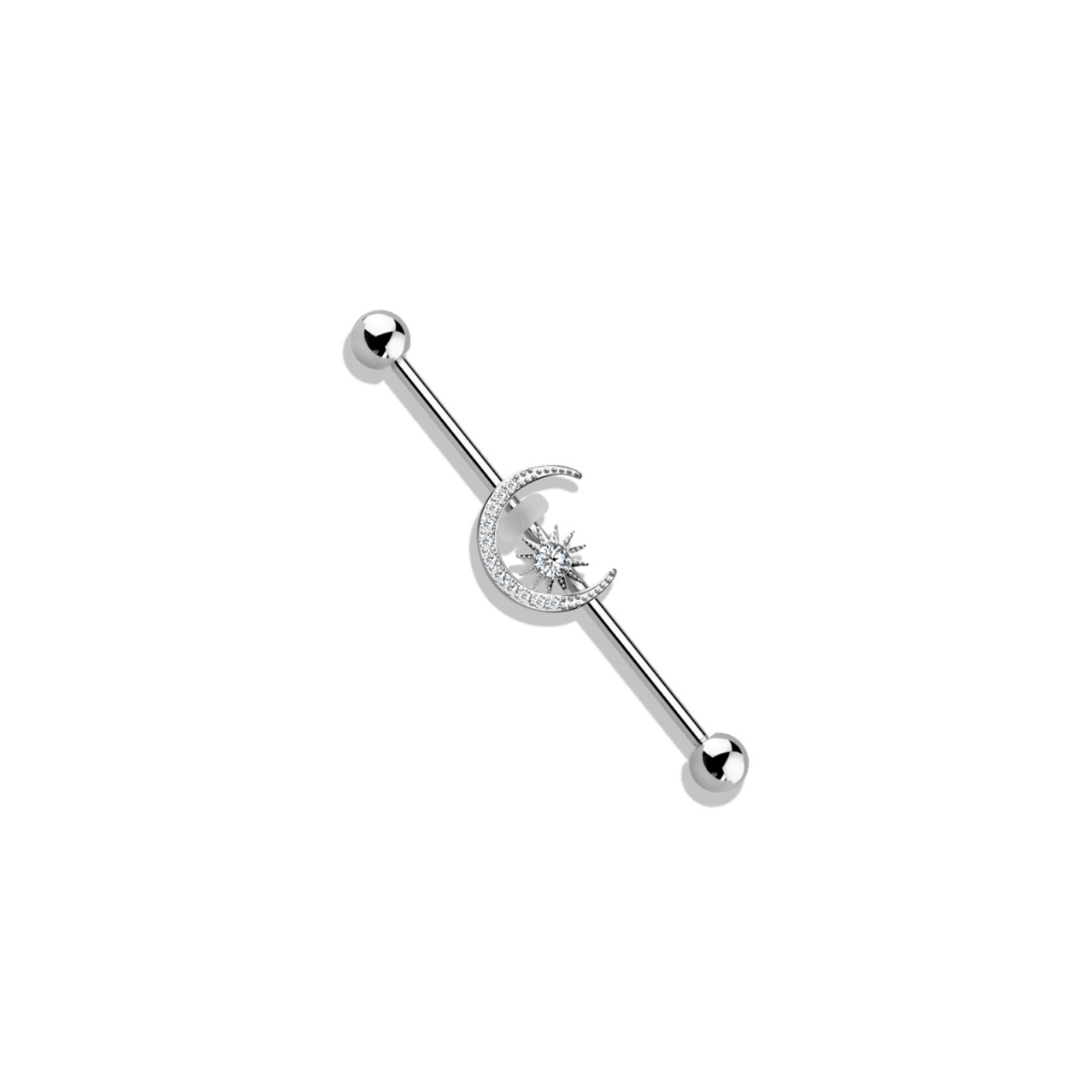 CZ Paved Moon & Star Industrial Barbell - SkinKandy | Body Jewellery & Piercing Online Australia