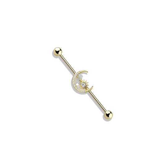 CZ Paved Moon & Star Industrial Barbell - SkinKandy | Body Jewellery & Piercing Online Australia