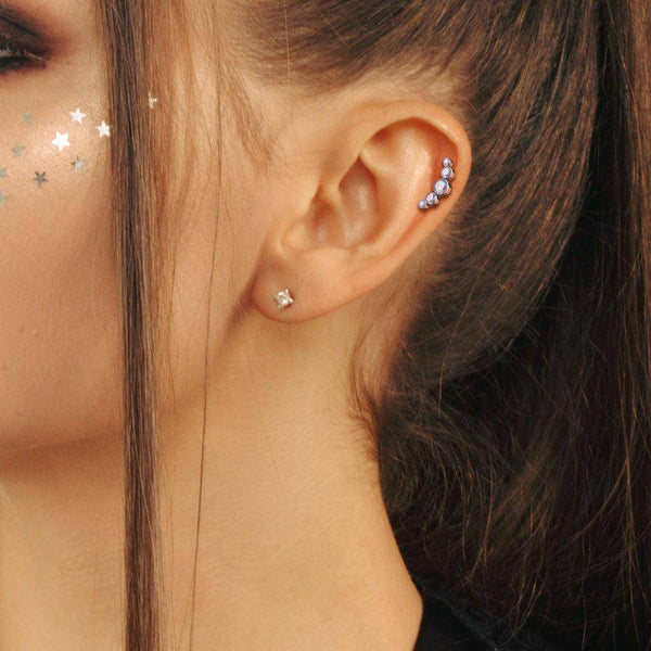 CZ Round Gem Curve Top Titanium Labret