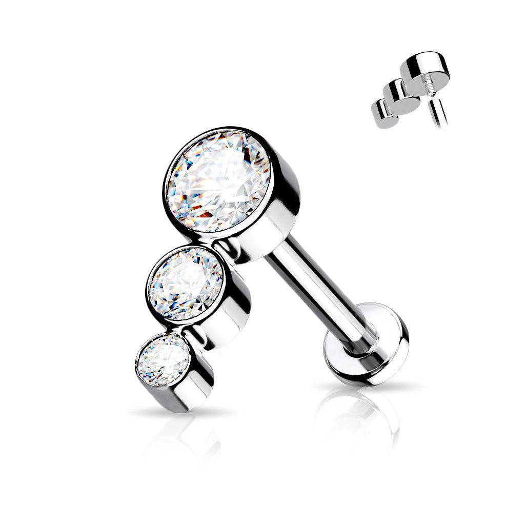 14ct white gold - four dot - internally threaded - flat back - labret - tragus stud - cartilage hot bar - microbar - internal thread - earring